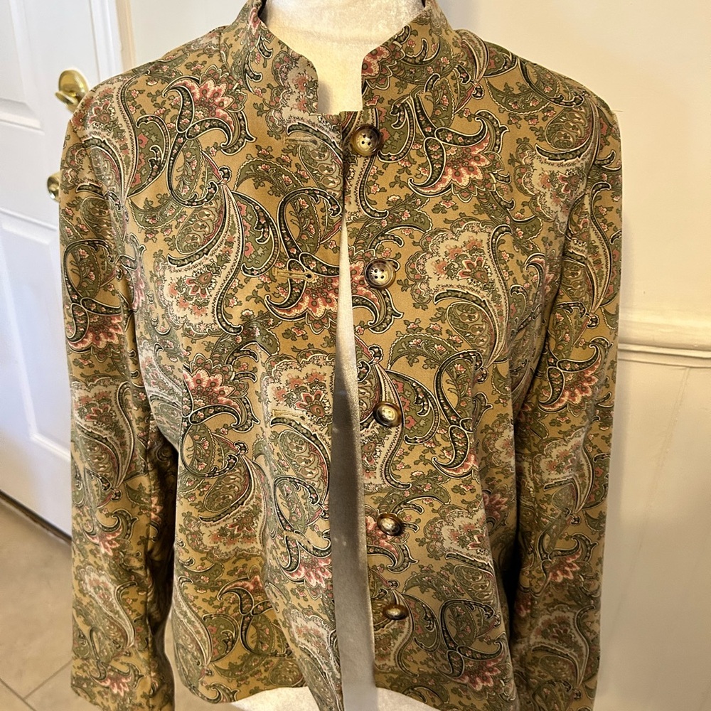 Vintage Orvis Bohemian Paisley Topper-Mandarin Collar/Sz 8